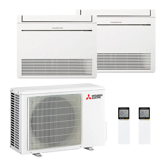 Condizionatore Dual a pavimento Mitsubishi MFZ-KT Dual Split Inverter 9000 + 12000 BTU con MXZ-2F53VF Gas R-32//Richedici Offerta.