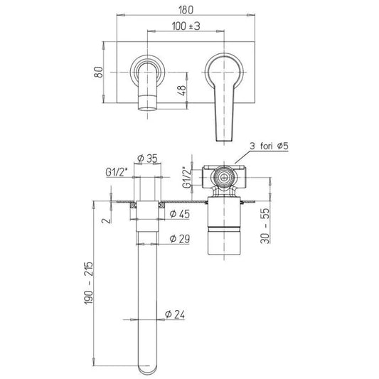 Miscelatore lavabo a muro Paini LE MANS 90CR208P