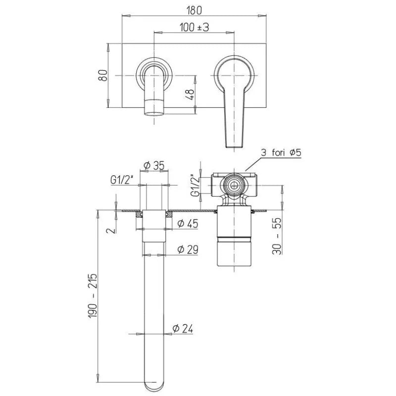 Miscelatore lavabo a muro Paini LE MANS 90CR208P